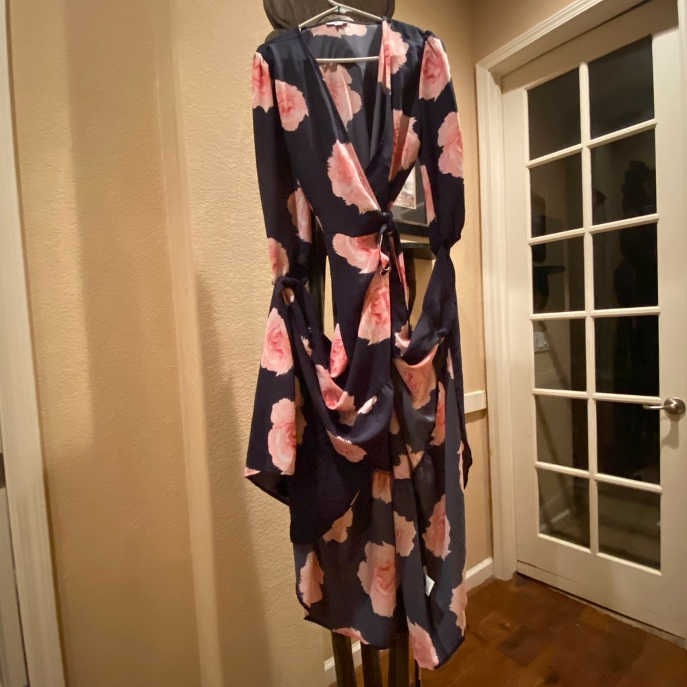 Floral-Print Flounce Wrap Dress